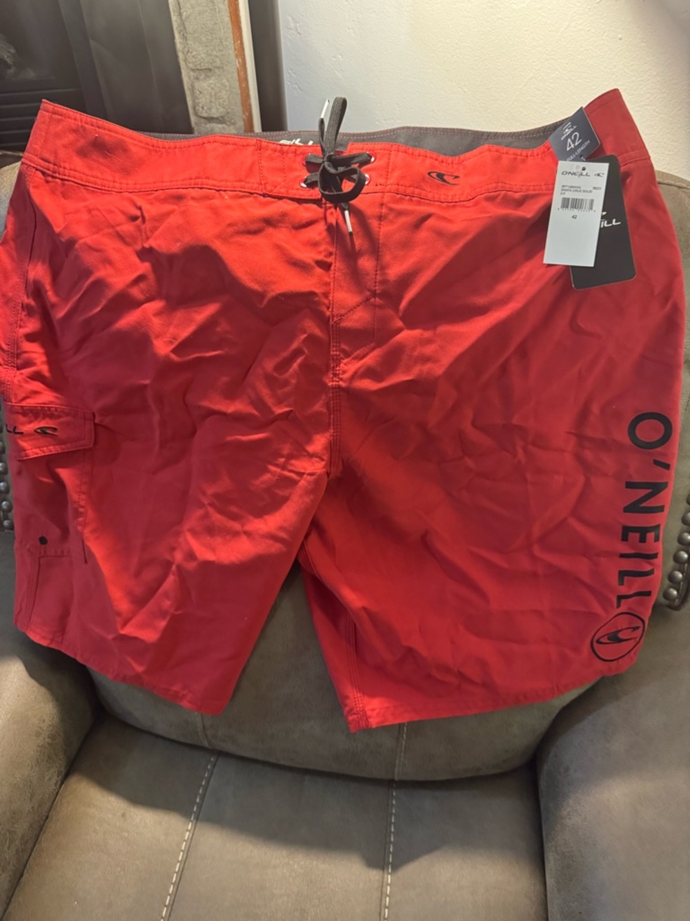 O'Neill Swim Trunks Mens 42 Red Logo Casual Swim Trunk Beach Board Shorts